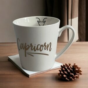 NEW Capricorn Zodiac Sign Ceramic Mug 16oz White Gold Coffee Cup Astrology Gift